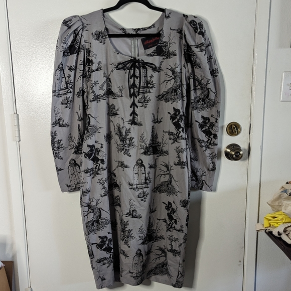 La Femme Noir Sleepy Hallow Gothic Tales Toile Long Sleeve Wiggle Dress 3XL NWT - Picture 11 of 12